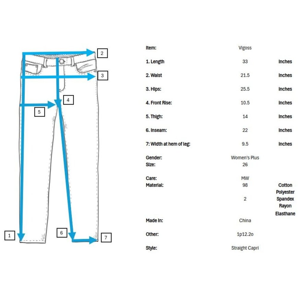 Vigoss Chelsea Heritage Fit Straight Leg Capris Womens Plus Size 26 22 Blue - Picture 8 of 8